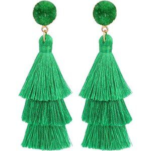 Tassel Earrings Layered Tiered Linear Drop Fashion Trending Earrings